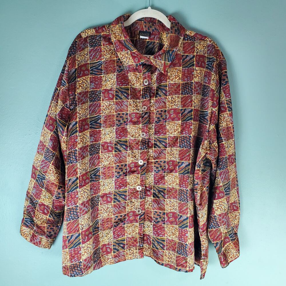 Salon Studio Womens Multicolor Checkered Button Up Long Sleeve Shirt Size 3X